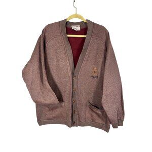Retro Italy Neutral Cardigan Embroidery XL Brown Vintage Grandpa Classic Preppy